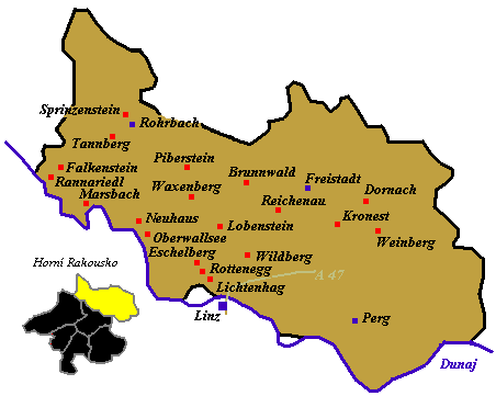 mapa okresu Mühlviertel